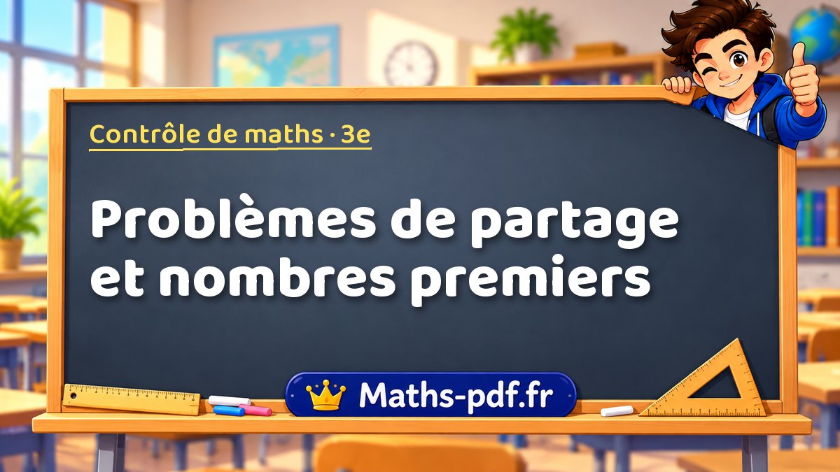 Problèmes de partage et nombres premiers – Contrôle de maths niveau 3e sur Maths-pdf.fr