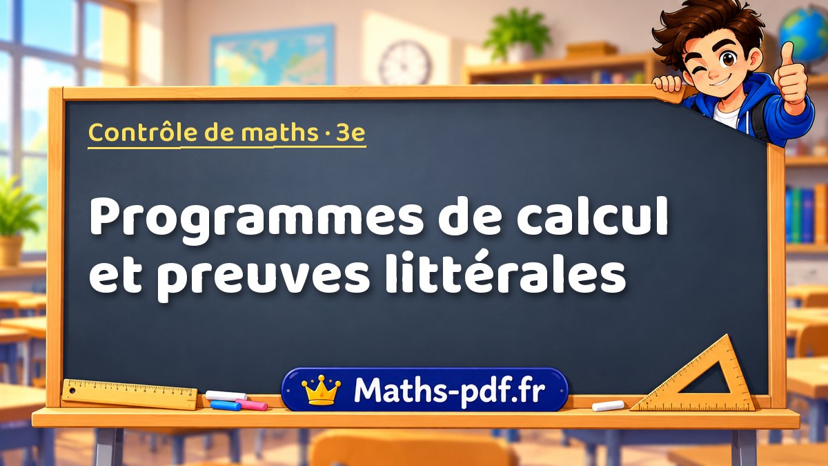 Programmes de calcul et preuves littérales – Contrôle de maths niveau 3e sur Maths-pdf.fr