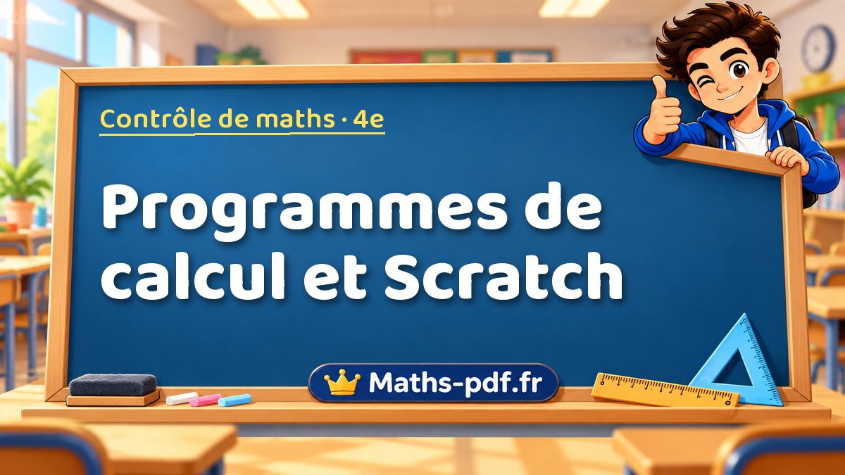 Programmes de calcul et Scratch – Contrôle de maths niveau 4e sur Maths-pdf.fr