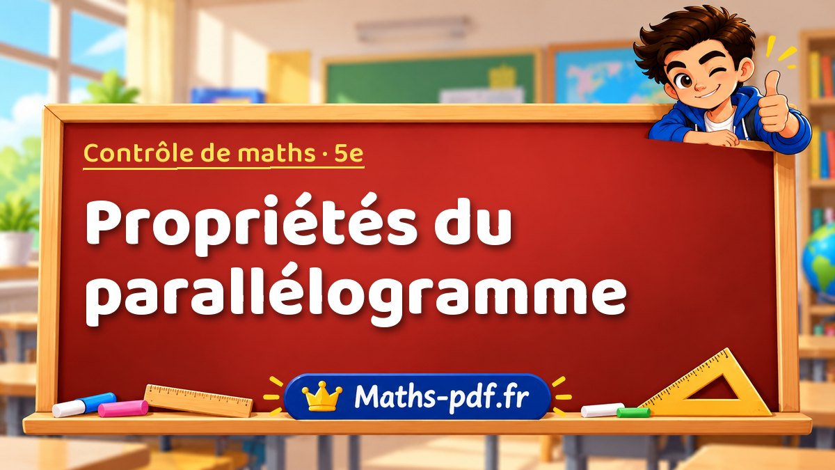 Propriétés du parallélogramme – Contrôle de maths niveau 5e sur Maths-pdf.fr