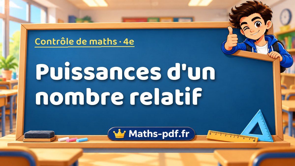 Puissances d'un nombre relatif – Contrôle de maths niveau 4e sur Maths-pdf.fr