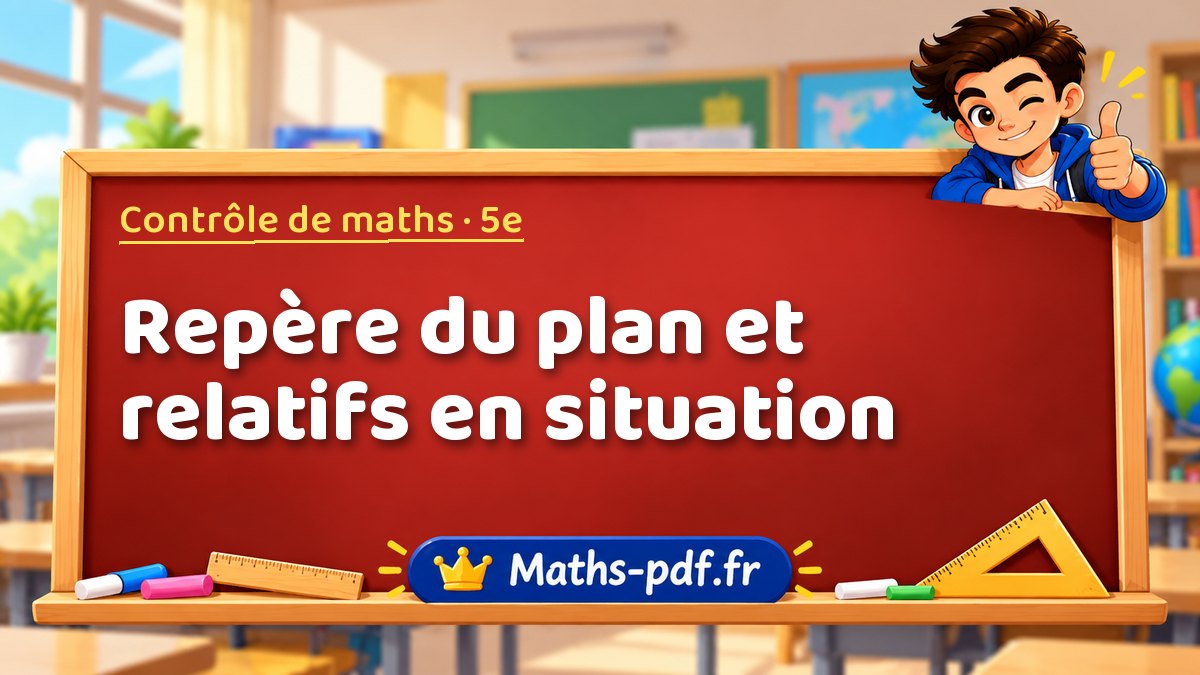 Repère du plan et relatifs en situation – Contrôle de maths niveau 5e sur Maths-pdf.fr