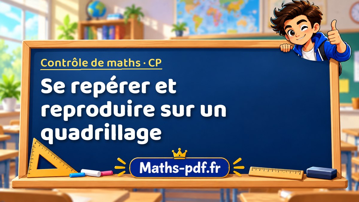 Se repérer et reproduire sur un quadrillage – Contrôle de maths niveau CP sur Maths-pdf.fr