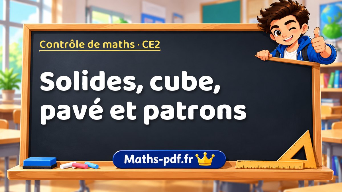 Solides, cube, pavé et patrons – Contrôle de maths niveau CE2 sur Maths-pdf.fr