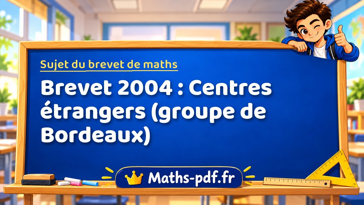 Sujet de maths – Brevet 2004 : Centres étrangers (groupe de Bordeaux) – Maths-pdf.fr