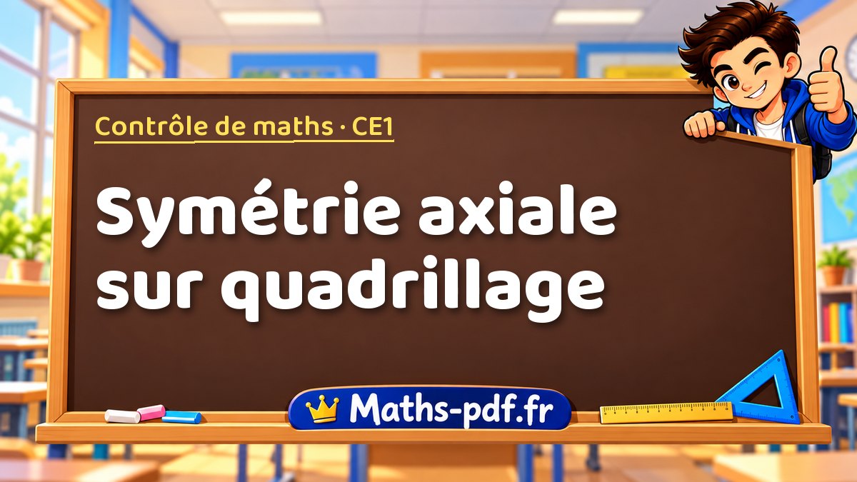 Symétrie axiale sur quadrillage – Contrôle de maths niveau CE1 sur Maths-pdf.fr