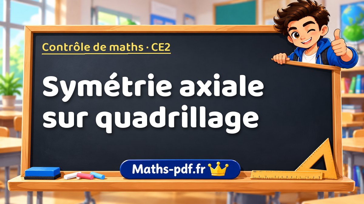 Symétrie axiale sur quadrillage – Contrôle de maths niveau CE2 sur Maths-pdf.fr