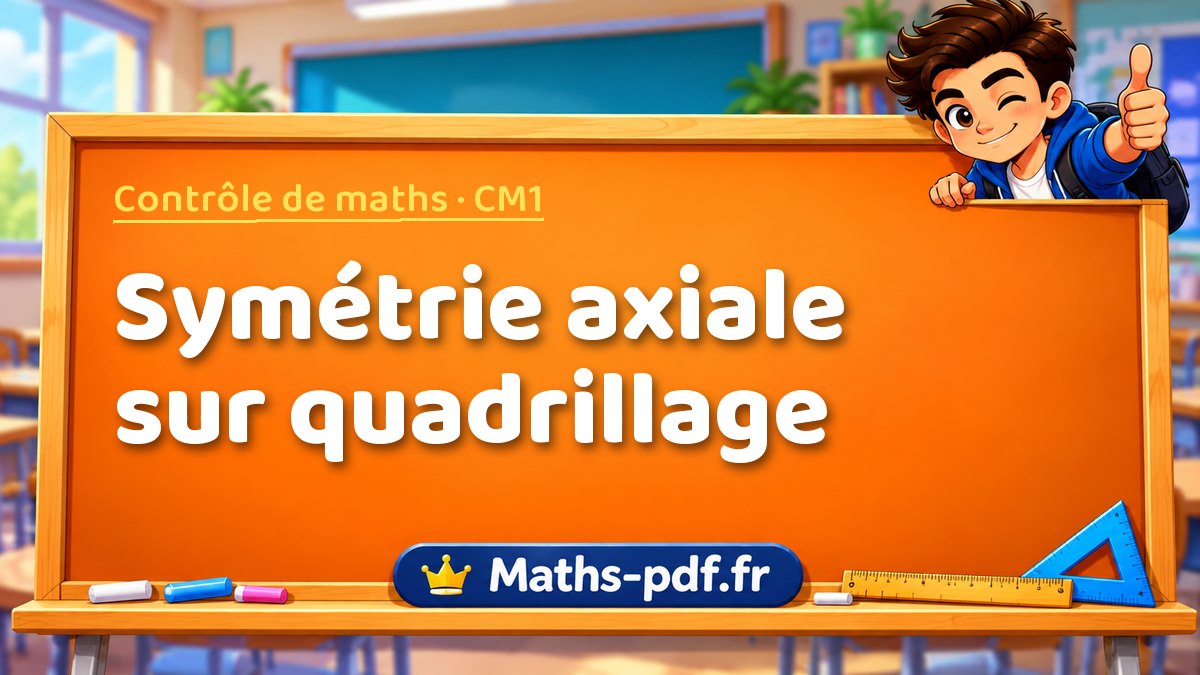 Symétrie axiale sur quadrillage – Contrôle de maths niveau CM1 sur Maths-pdf.fr