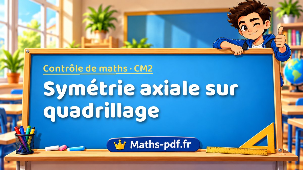 Symétrie axiale sur quadrillage – Contrôle de maths niveau CM2 sur Maths-pdf.fr