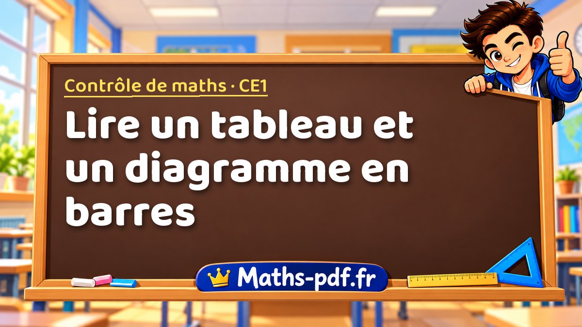 Lire un tableau et un diagramme en barres – Contrôle de maths niveau CE1 sur Maths-pdf.fr