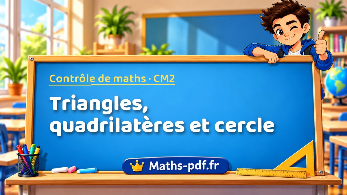 Triangles, quadrilatères et cercle – Contrôle de maths niveau CM2 sur Maths-pdf.fr
