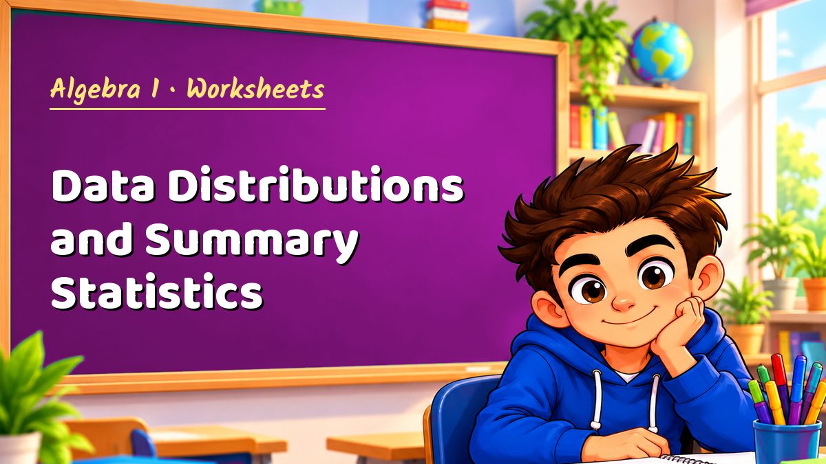 Algebra 1 math worksheet: Data Distributions and Summary Statistics – Maths PDF