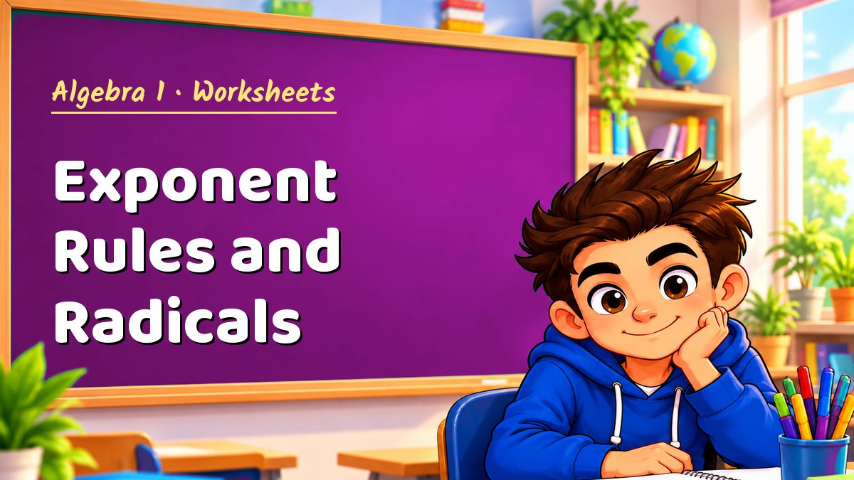 Algebra 1 math worksheet: Exponent Rules and Radicals – Maths PDF
