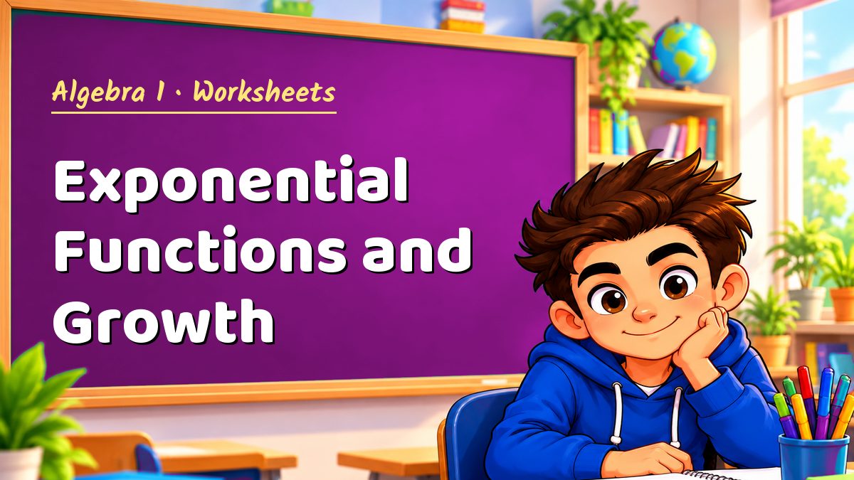 Algebra 1 math worksheet: Exponential Functions and Growth – Maths PDF