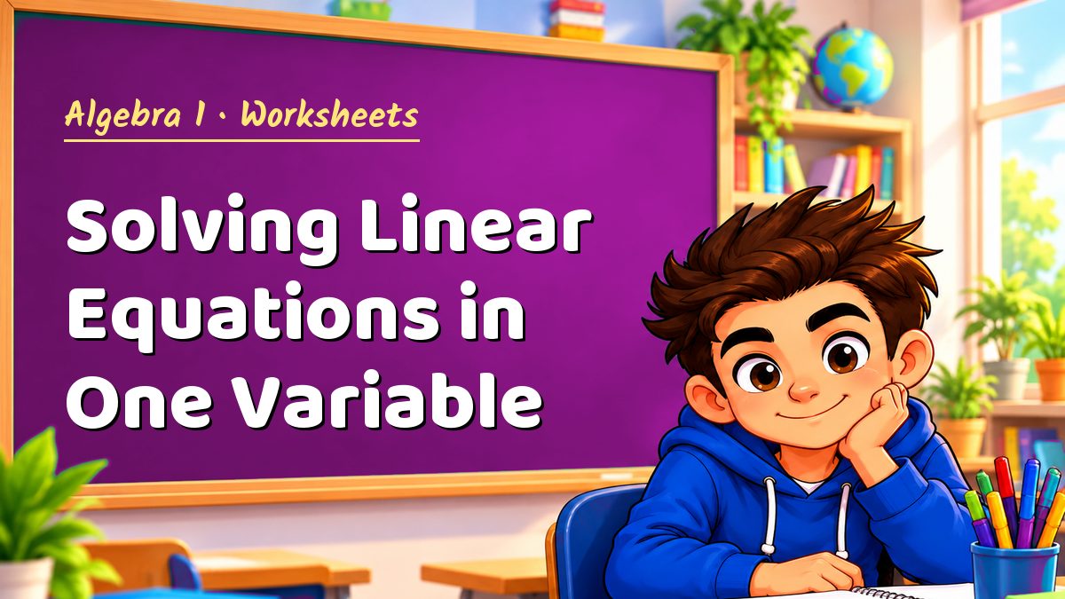 Algebra 1 math worksheet: Solving Linear Equations in One Variable – Maths PDF