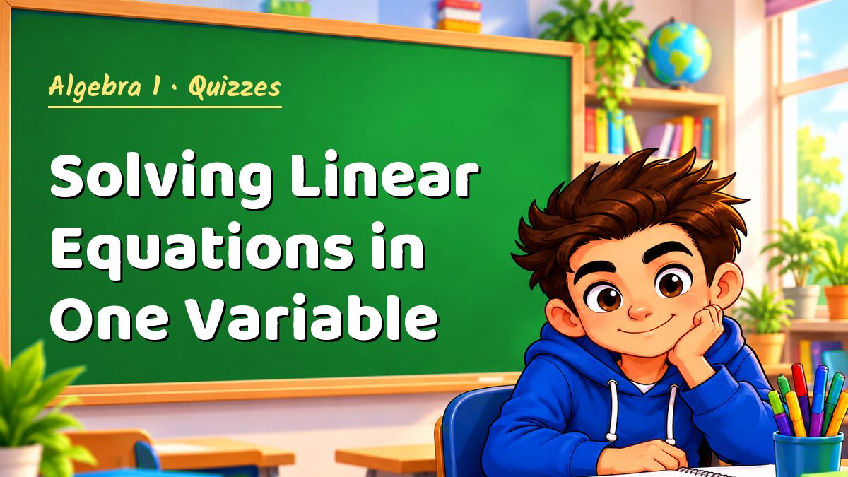 Algebra 1 math quiz: Solving Linear Equations in One Variable – Maths PDF