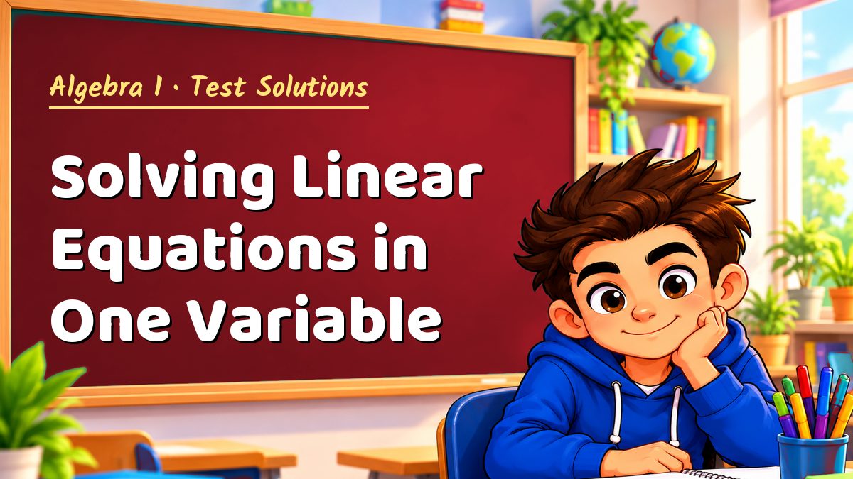 Algebra 1 math test solutions: Solving Linear Equations in One Variable – Maths PDF
