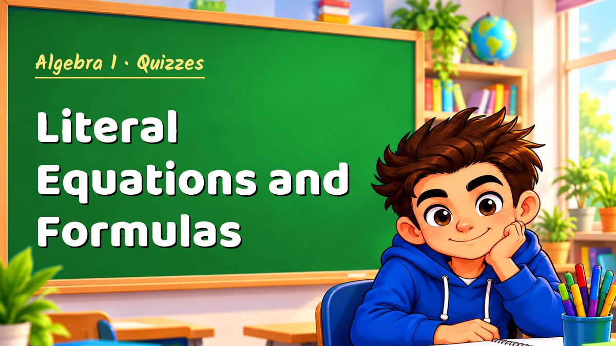 Algebra 1 math quiz: Literal Equations and Formulas – Maths PDF