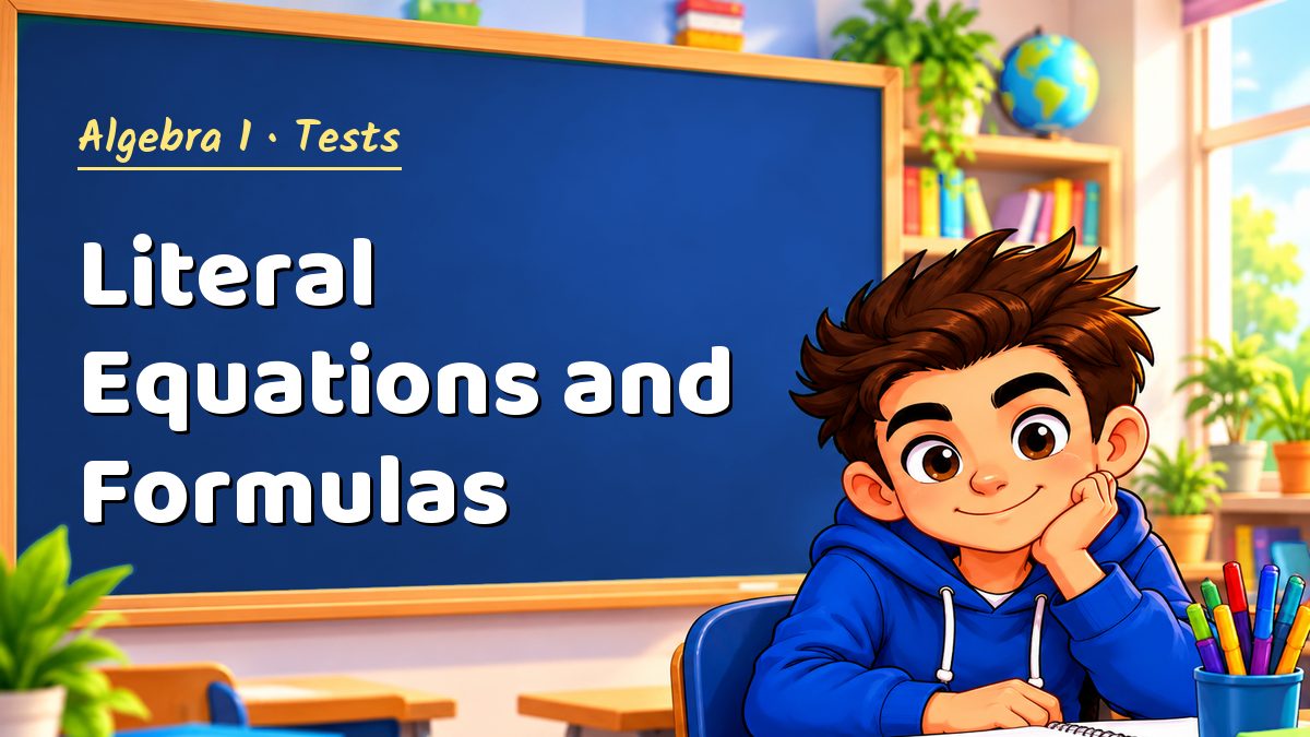 Algebra 1 math test: Literal Equations and Formulas – Maths PDF