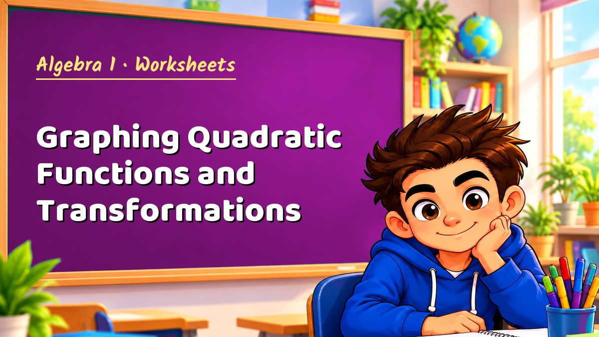 Algebra 1 math worksheet: Graphing Quadratic Functions and Transformations – Maths PDF