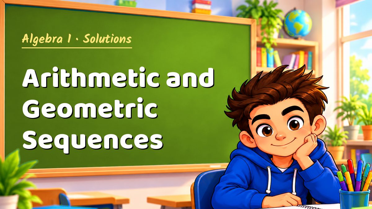 Algebra 1 math worksheet solutions: Arithmetic and Geometric Sequences – Maths PDF