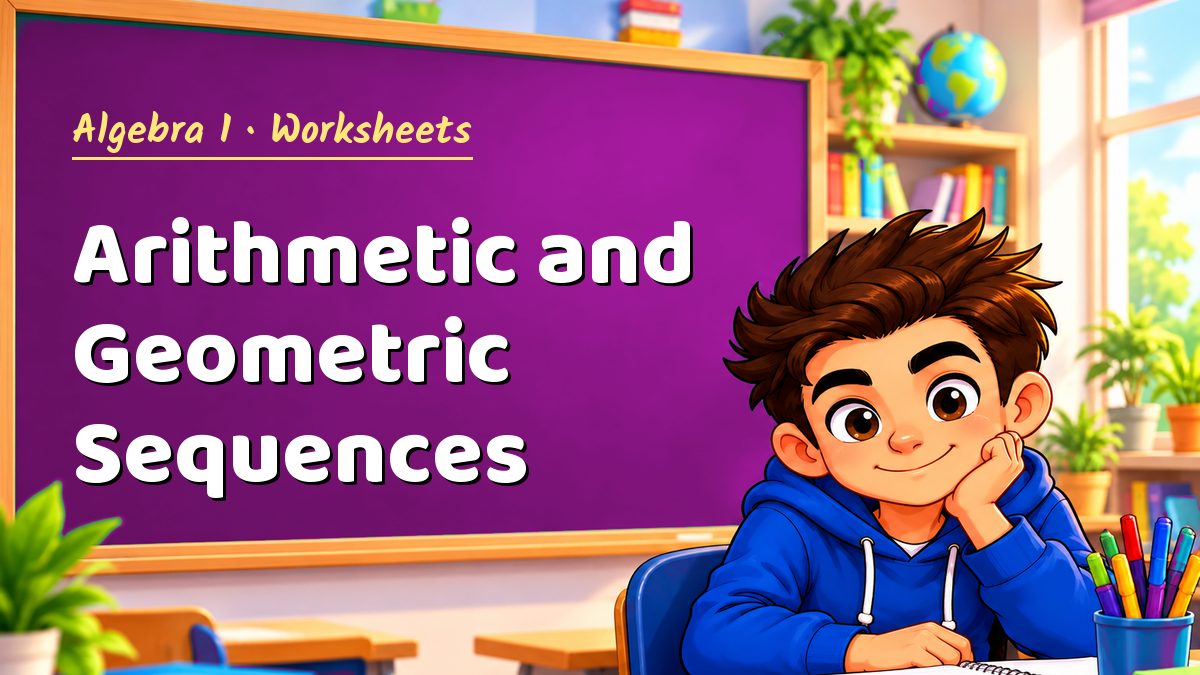 Algebra 1 math worksheet: Arithmetic and Geometric Sequences – Maths PDF