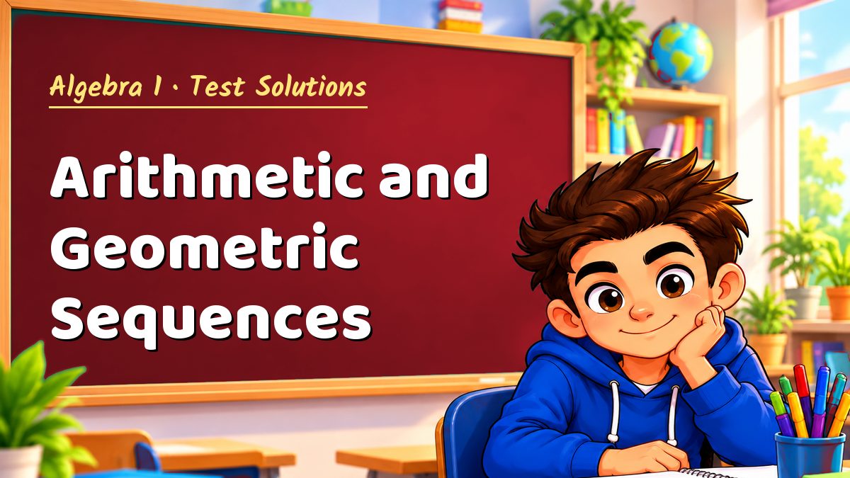 Algebra 1 math test solutions: Arithmetic and Geometric Sequences – Maths PDF