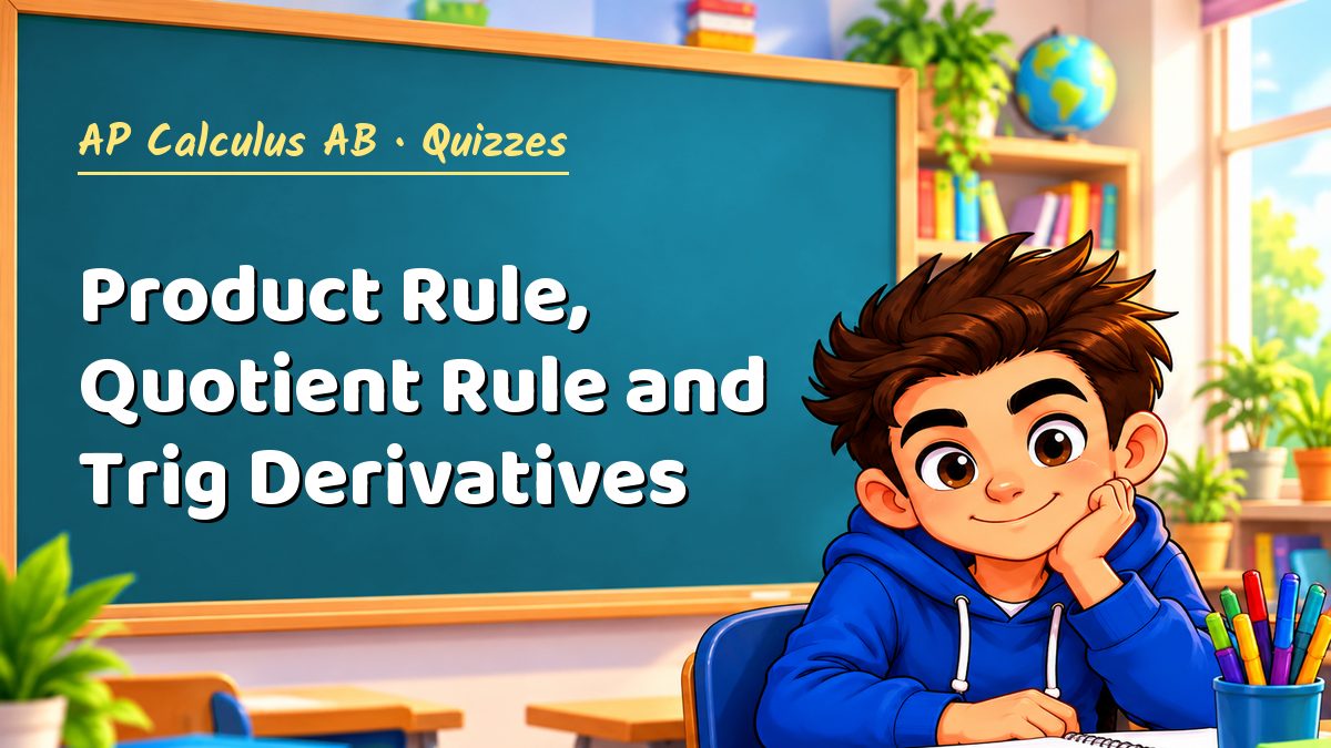 AP Calculus AB math quiz: Product Rule, Quotient Rule and Trig Derivatives – Maths PDF