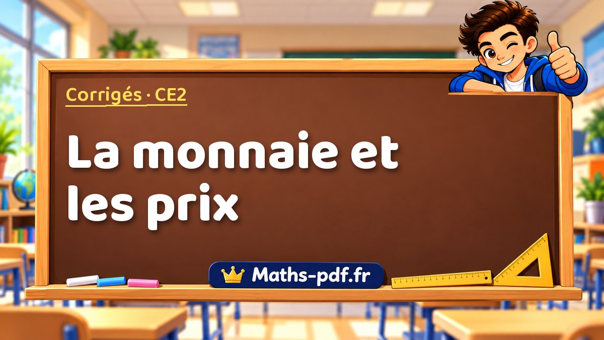 La monnaie et les prix – Corrigé d'exercices de maths niveau CE2 sur Maths-pdf.fr