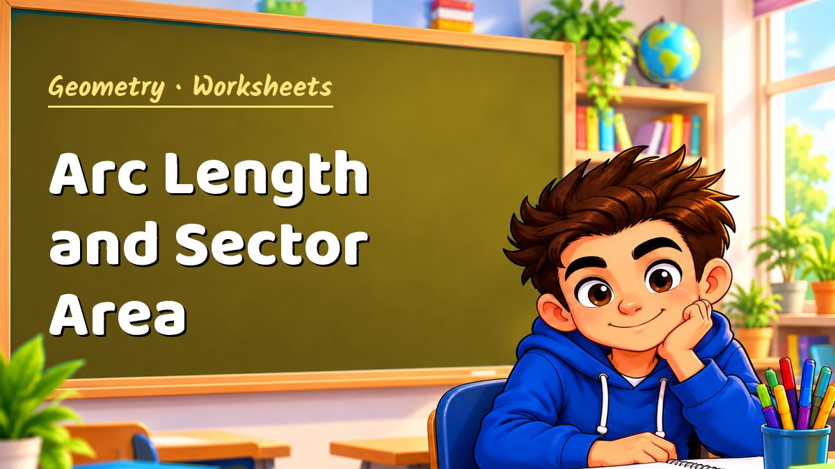 Geometry math worksheet: Arc Length and Sector Area – Maths PDF