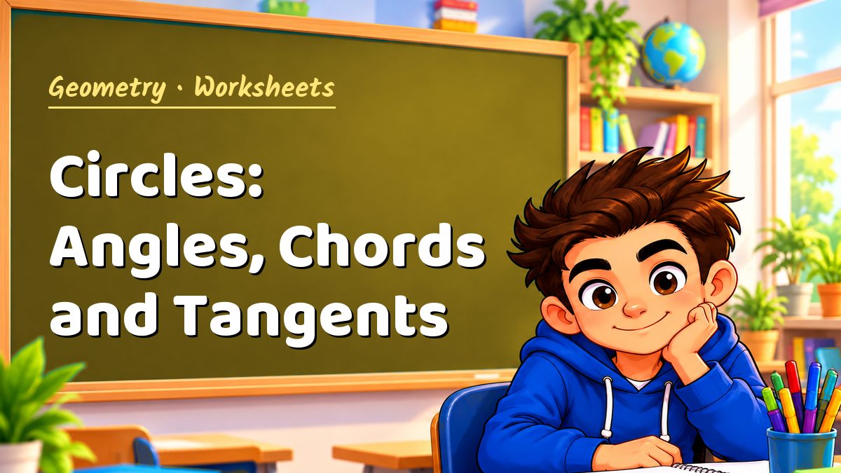 Geometry math worksheet: Circles: Angles, Chords and Tangents – Maths PDF