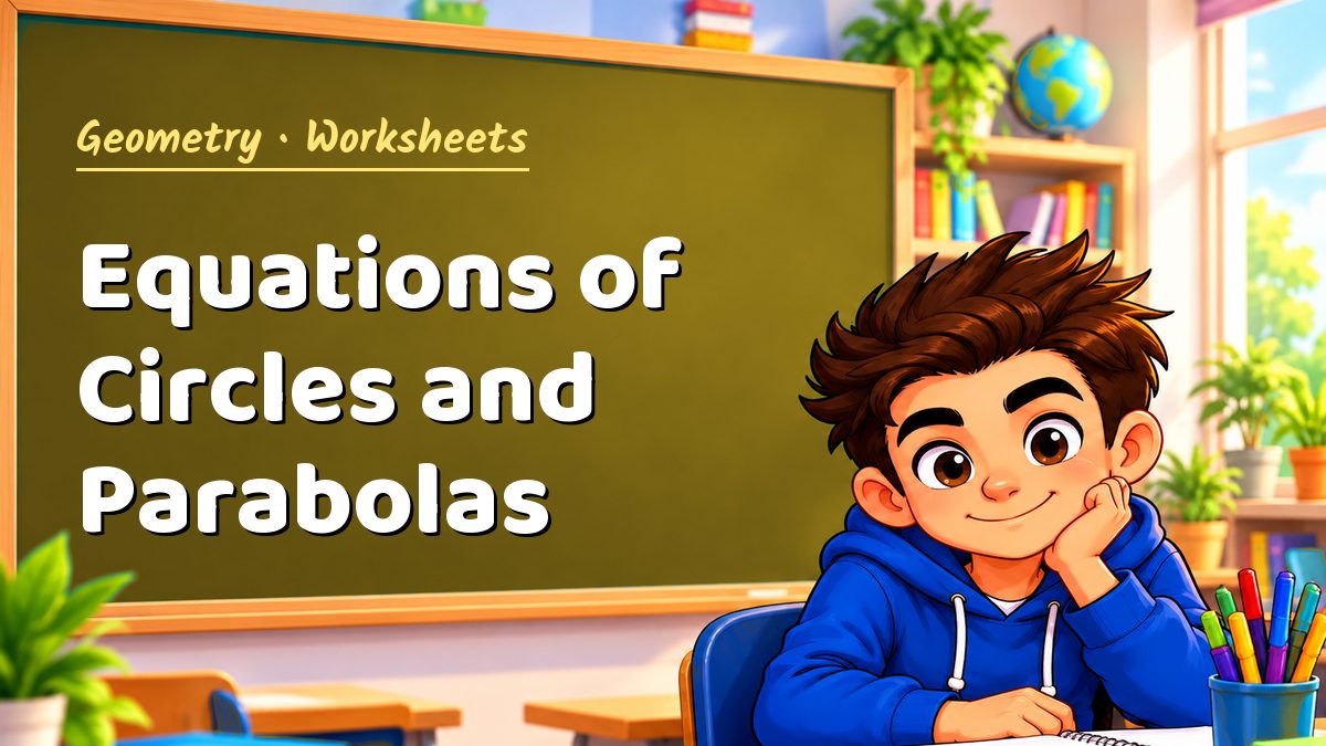 Geometry math worksheet: Equations of Circles and Parabolas – Maths PDF