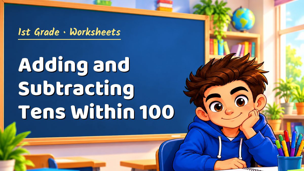 1st Grade math worksheet: Adding and Subtracting Tens Within 100 – Maths PDF