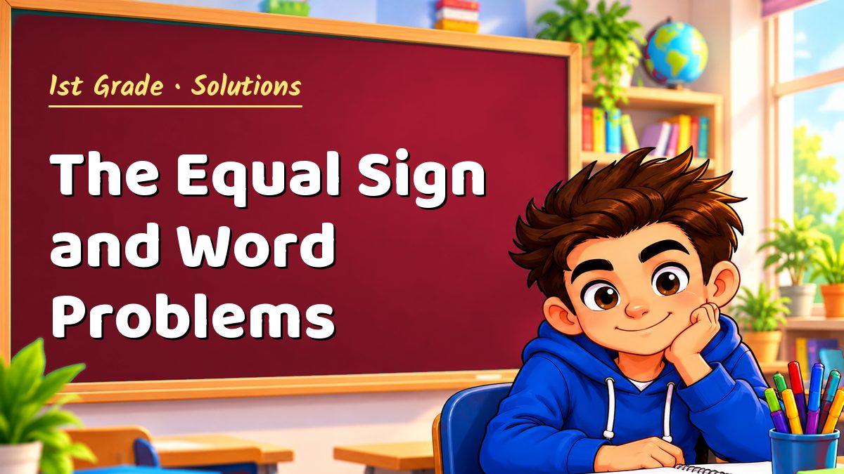 1st Grade math worksheet solutions: The Equal Sign and Word Problems – Maths PDF