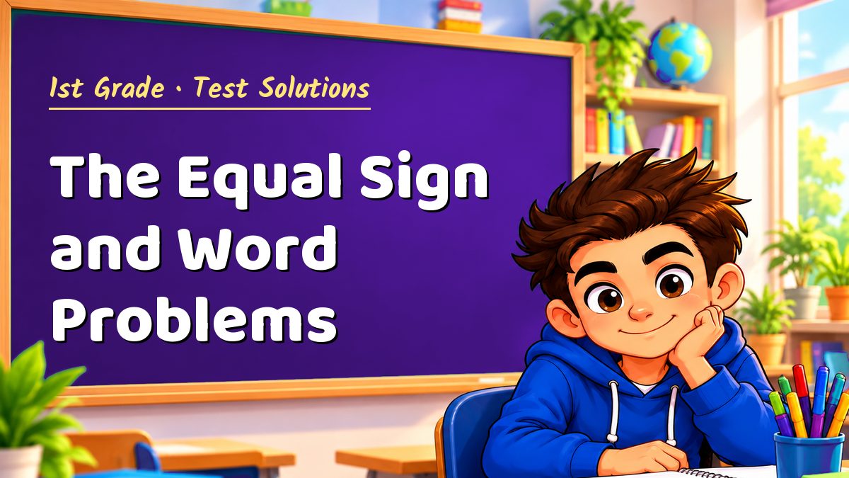 1st Grade math test solutions: The Equal Sign and Word Problems – Maths PDF