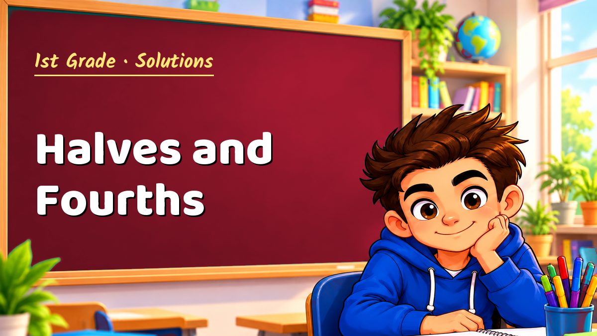 1st Grade math worksheet solutions: Halves and Fourths – Maths PDF