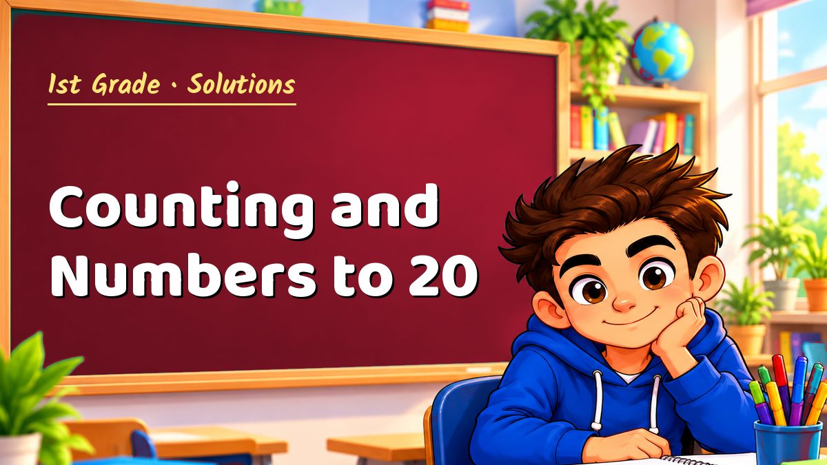1st Grade math worksheet solutions: Counting and Numbers to 20 – Maths PDF