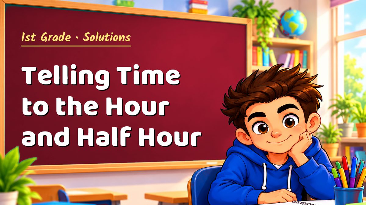 1st Grade math worksheet solutions: Telling Time to the Hour and Half Hour – Maths PDF