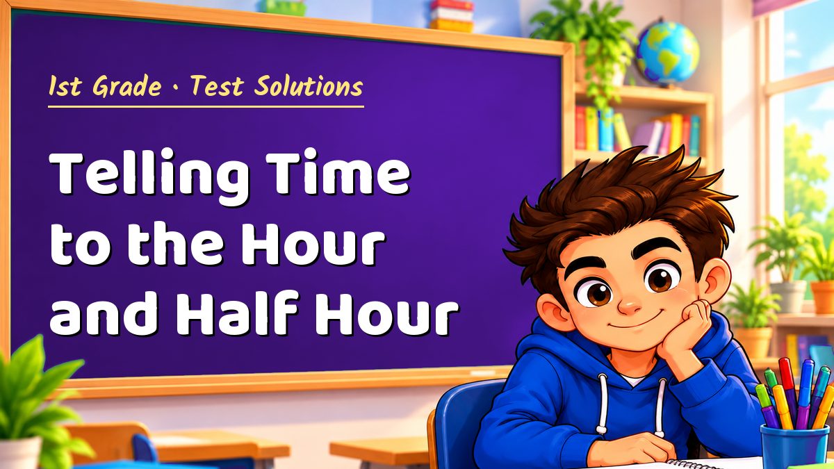 1st Grade math test solutions: Telling Time to the Hour and Half Hour – Maths PDF