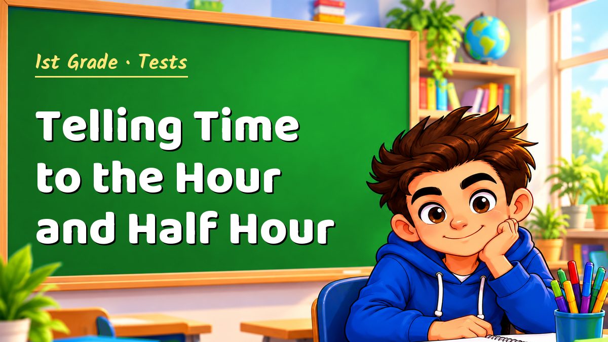 1st Grade math test: Telling Time to the Hour and Half Hour – Maths PDF