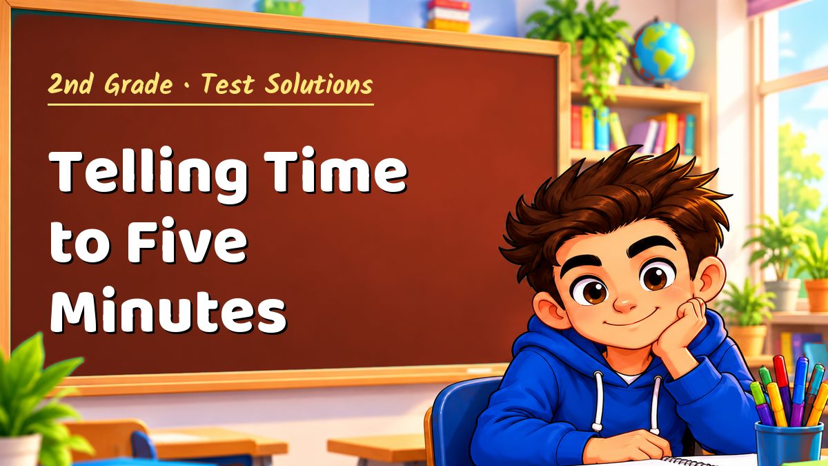 2nd Grade math test solutions: Telling Time to Five Minutes – Maths PDF