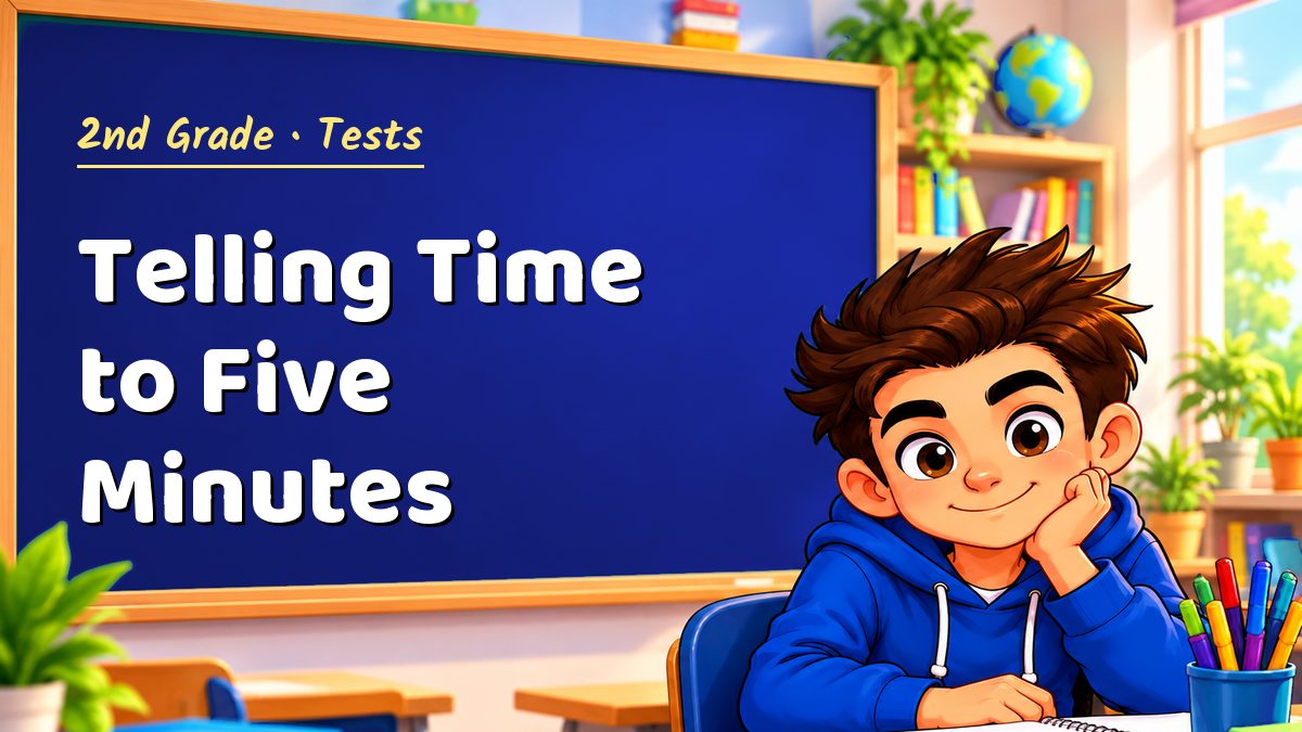 2nd Grade math test: Telling Time to Five Minutes – Maths PDF