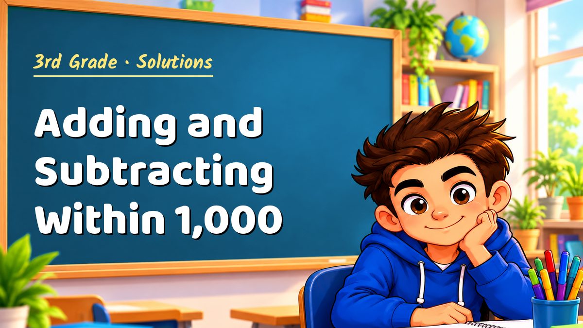 3rd Grade math worksheet solutions: Adding and Subtracting Within 1,000 – Maths PDF