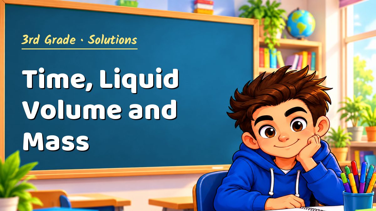 3rd Grade math worksheet solutions: Time, Liquid Volume and Mass – Maths PDF