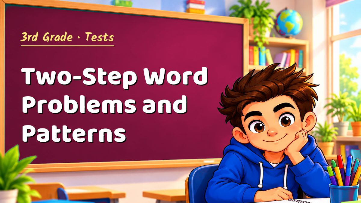 3rd Grade math test: Two-Step Word Problems and Patterns – Maths PDF