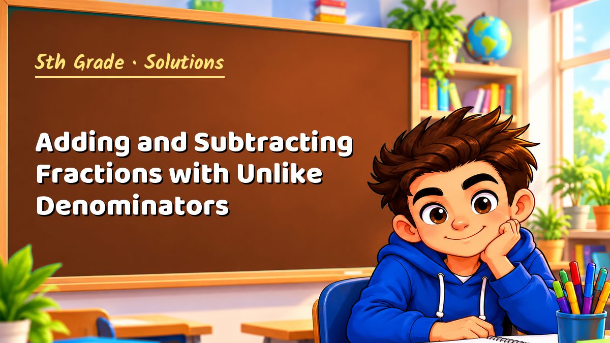 5th Grade math worksheet solutions: Adding and Subtracting Fractions with Unlike Denominators – Maths PDF