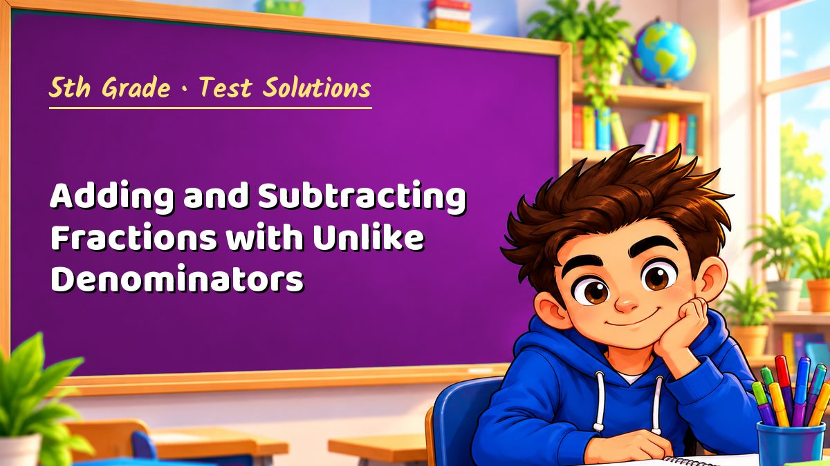 5th Grade math test solutions: Adding and Subtracting Fractions with Unlike Denominators – Maths PDF