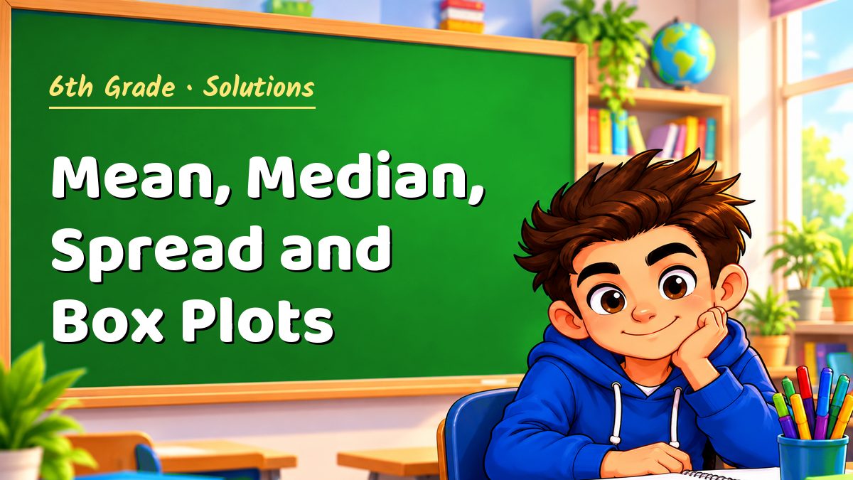 6th Grade math worksheet solutions: Mean, Median, Spread and Box Plots – Maths PDF