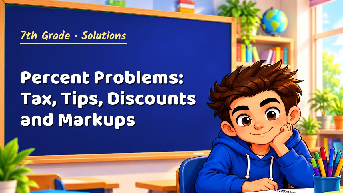 7th Grade math worksheet solutions: Percent Problems: Tax, Tips, Discounts and Markups – Maths PDF