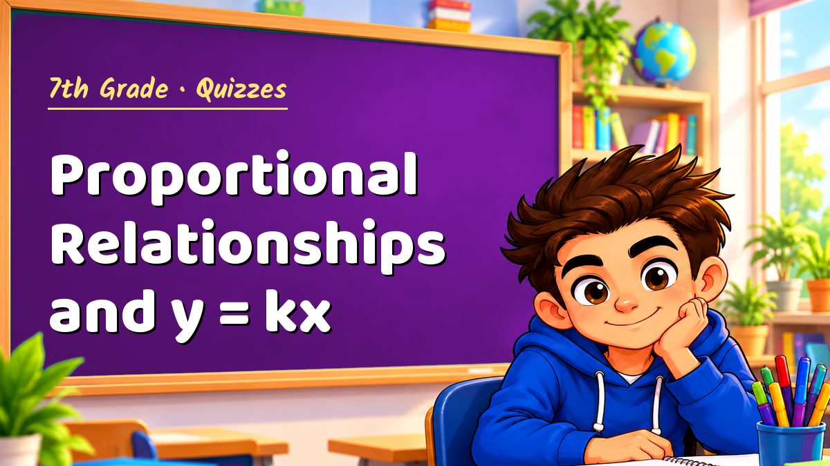 7th Grade math quiz: Proportional Relationships and y = kx – Maths PDF